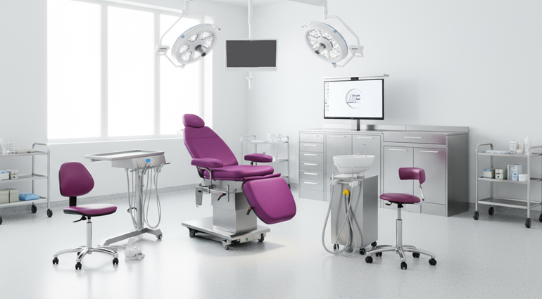 Multidisciplinary surgical clinic layout by Tecnomed Italia in stainless steel, ideal for dental, aesthetic, general and oral-maxillofacial surgery.