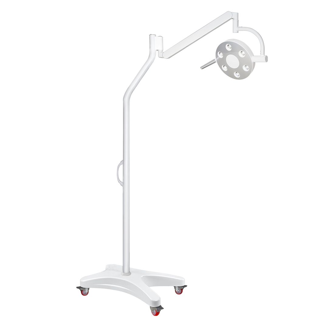 Lampada scialitica EsaLight su stativo mobile con base a quattro ruote, progettata per odontoiatria, veterinaria, estetica, podologia e cliniche mediche.