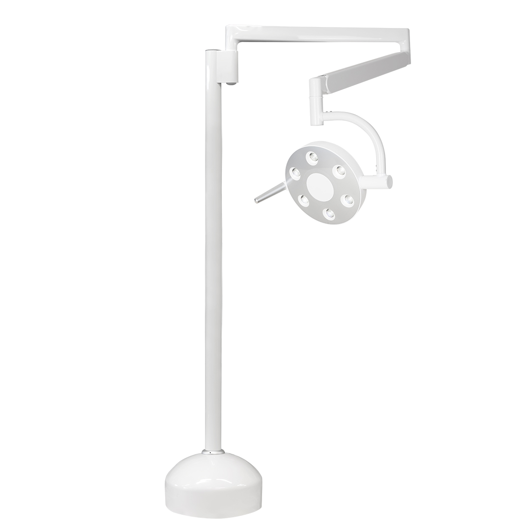 Lampada scialitica Esalight, installazione a pavimento, progettata per odontoiatria, veterinaria, estetica, podologia e cliniche mediche.