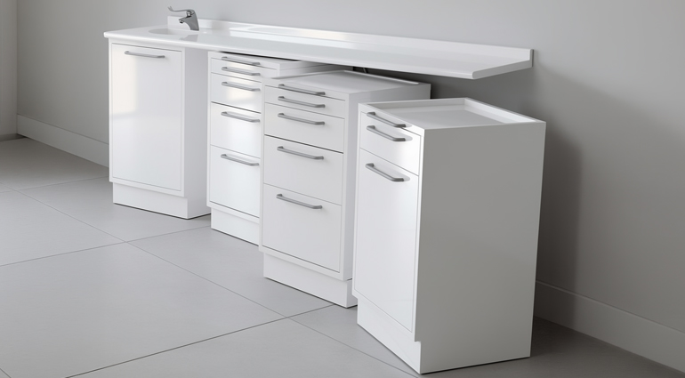 Arredi clinici modulari su ruote Easy Move con configurazione personalizzabile per studi odontoiatrici e medici