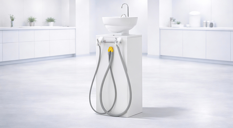 Aspirol sistema di aspirazione chirurgica odontoiatrica mobile in acciaio bianco con bacinella e cannule integrate