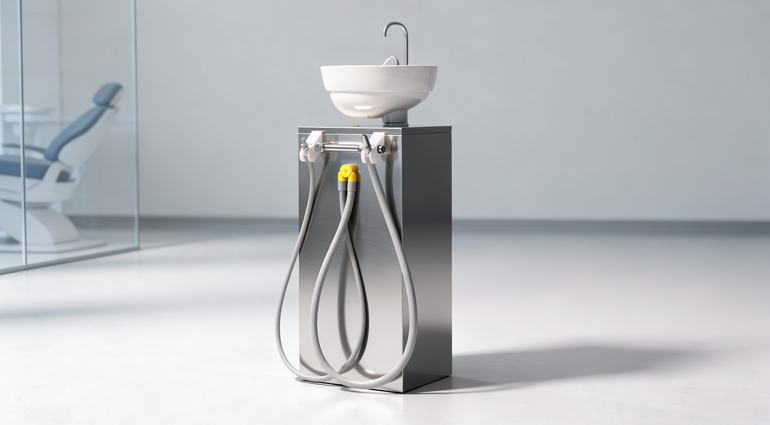 Aspirol sistema di aspirazione chirurgica odontoiatrica mobile in acciaio inox con bacinella e cannule integrate