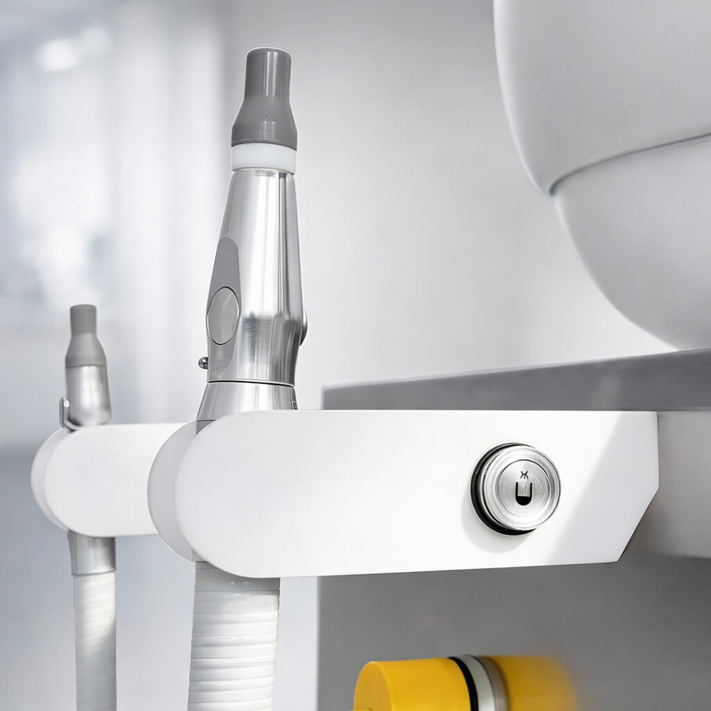 Cannule di aspirazione odontoiatrica alloggiate su supporti integrati del sistema Aspirol