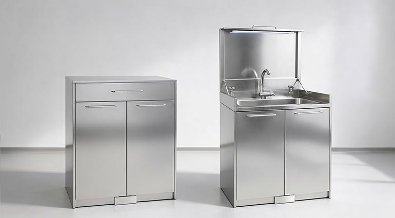 Lavabo chirurgico Sterila in acciaio inox con miscelatore a leva clinica e sterilizzazione automatica UV-C per sala operatoria e studi odontoiatrici