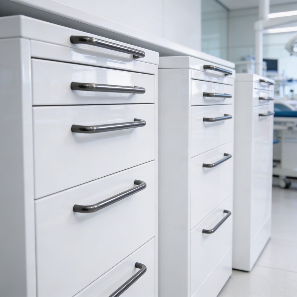 Easy Move modular clinical drawer units positioned under worktop for optimized clinical workflow