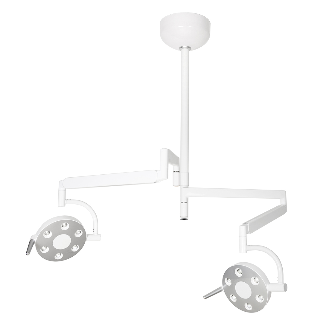 Lampada dentale esalight 2, versione a due teste installazione a soffitto, uso medico, chirurgico odontoiatrico