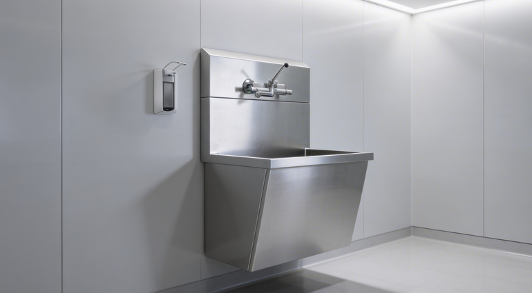 Lavabo per sala operatoria e chirurgia odontoiatrica in acciaio inox AISI 304 con miscelatore a leva clinica